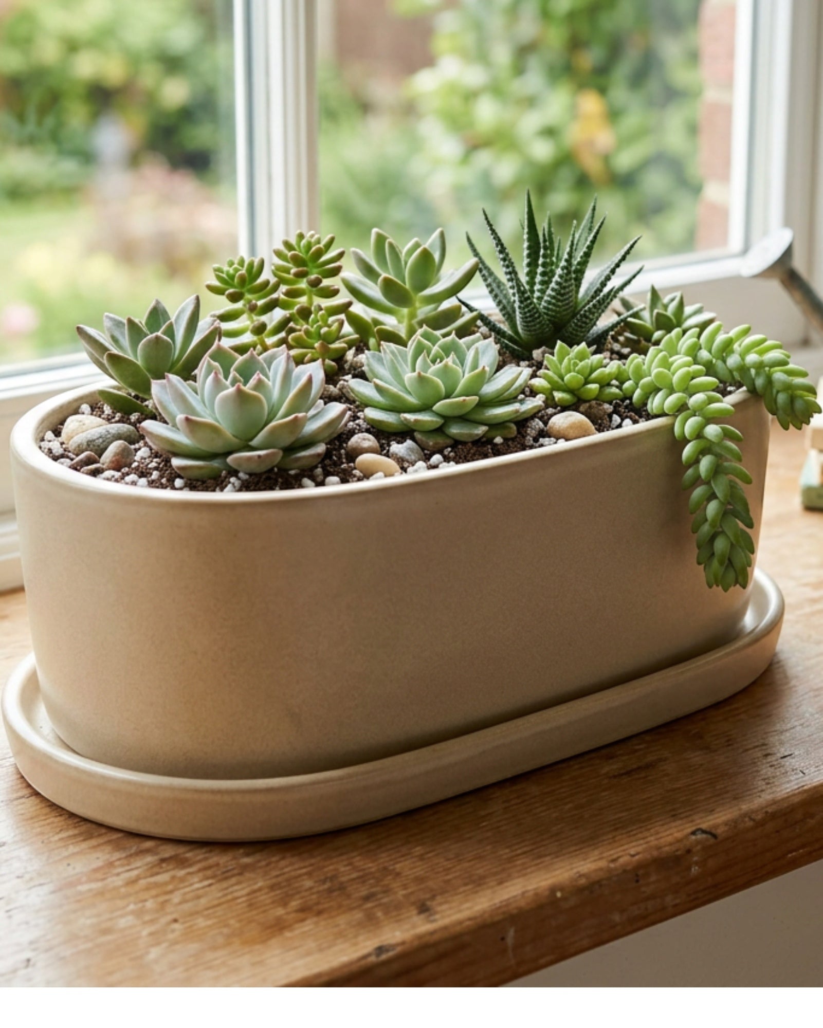 Ymxvd Oval Ceramic Trough Planter Sand 10 in