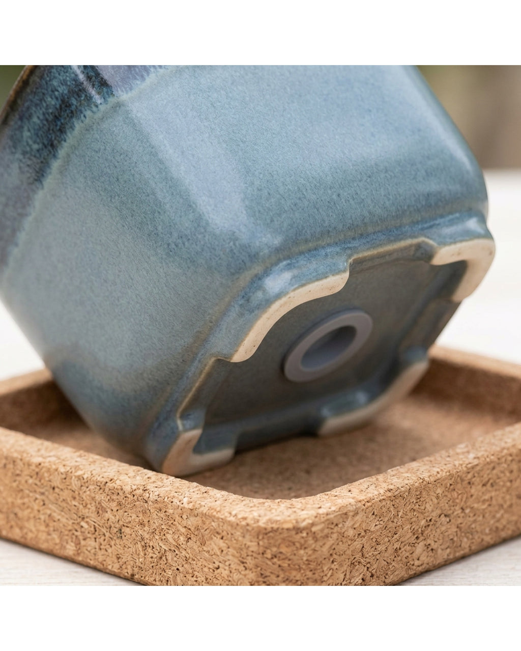 Ymxvd Rounded Square Ceramic Planter Cork Tray Blue Gray - Detail view