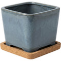 Ymxvd Rounded Square Ceramic Planter Cork Tray Blue Gray - Product view
