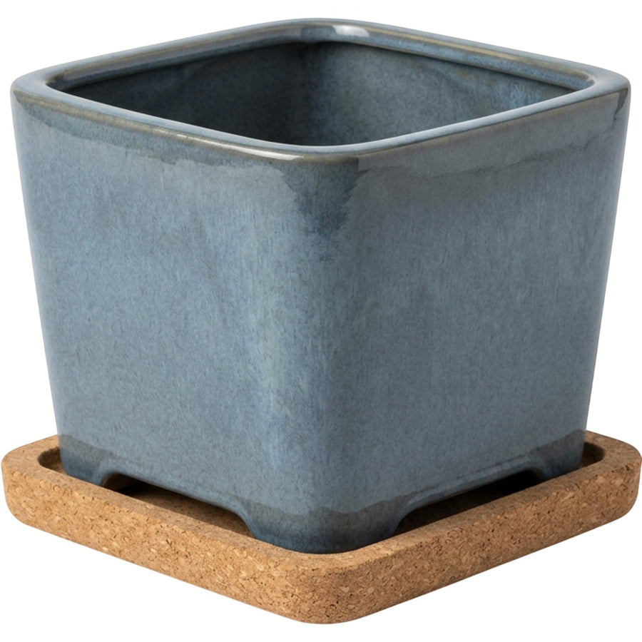 Ymxvd Rounded Square Ceramic Planter Cork Tray Blue Gray