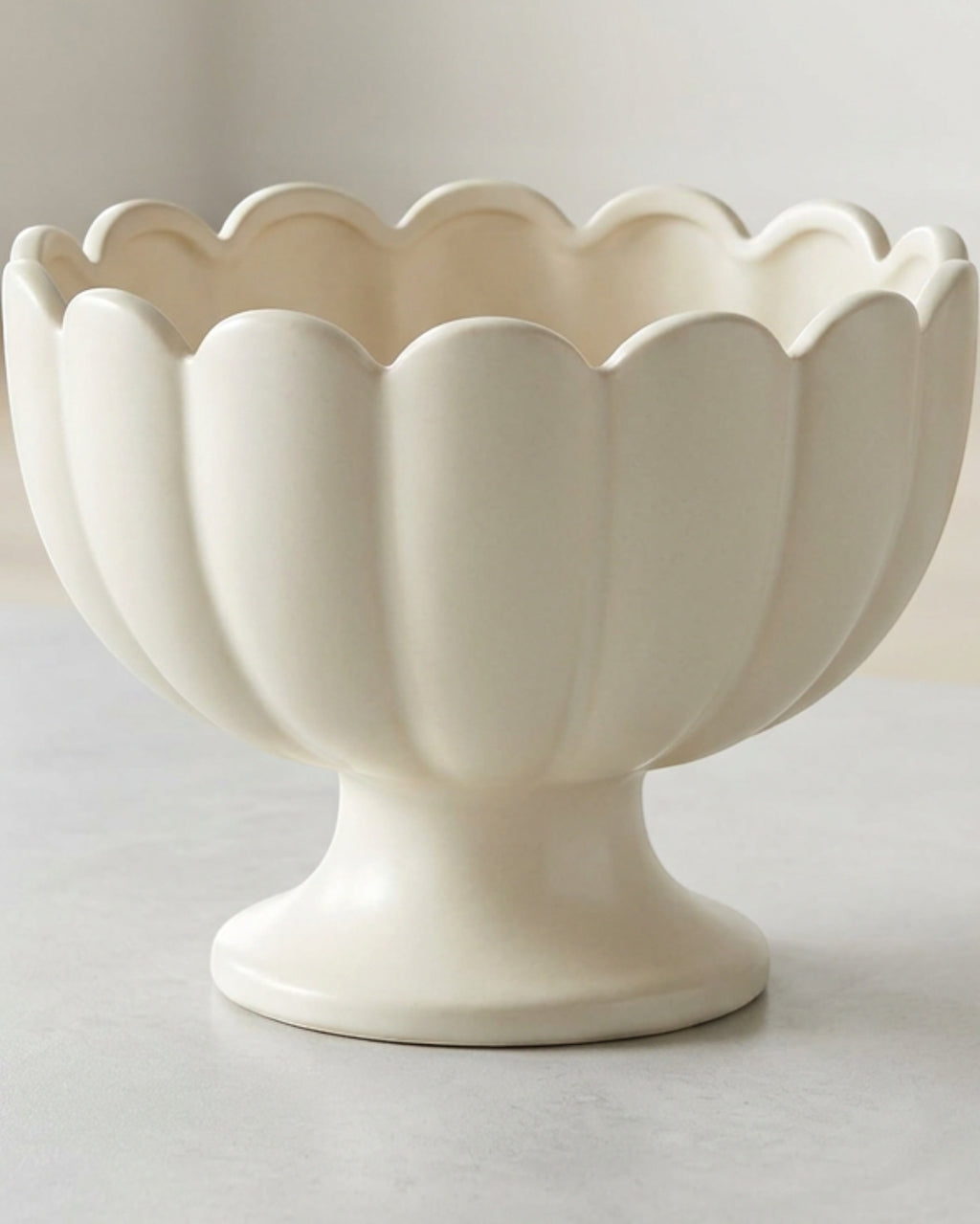 Ymxvd Scalloped Pedestal Ceramic Planter Ivory - Lifestyle view