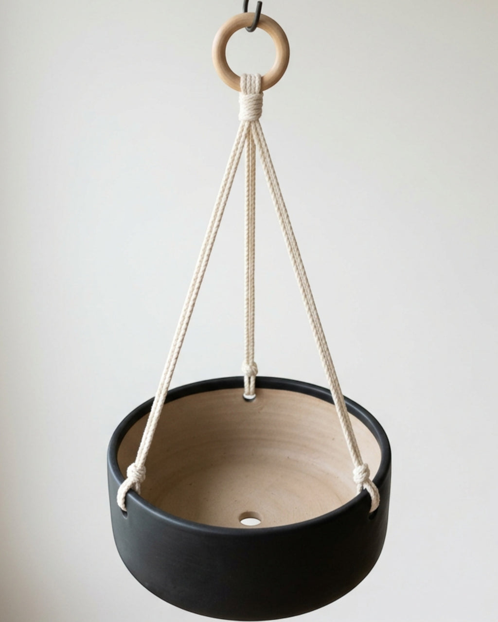 Ymxvd Three Cord Hanging Ceramic Planter Matte Black - Lifestyle view